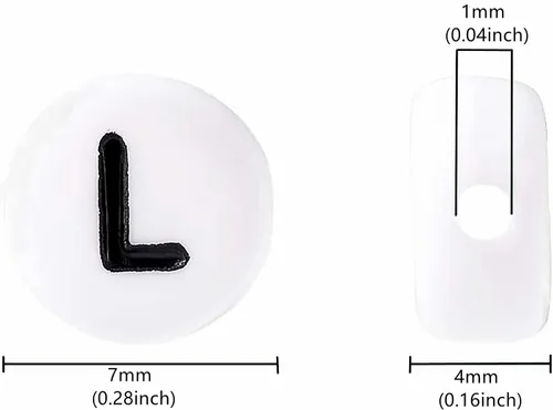 Miniatura 3 de 100 cuentas de letras acrílicas del alfabeto para hacer joyas, cuentas redondas blancas de la letra L para hacer pulseras, collares, llaveros, 1Flat