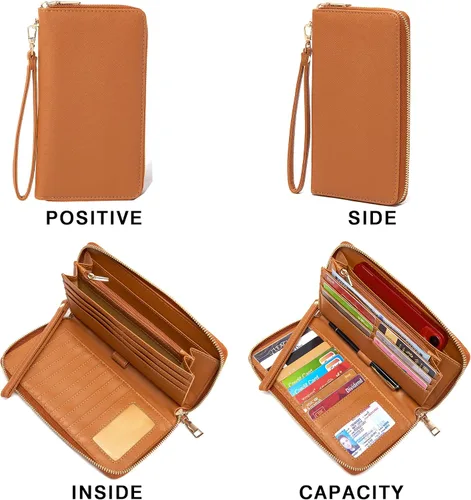 Miniatura 6 de YZAOLL Monederos para mujer de piel sintética mediana con bolsa de muñeca a juego