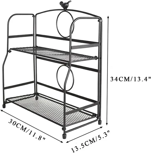 Miniatura 5 de Estante para especias de 2 niveles, soporte para botellas de condimentos, metal negro, antideslizante, plegable, para cocina, baño, encimera
