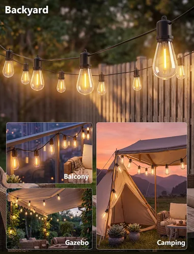 Miniatura 6 de 50FT LED Outdoor String Lights Waterproof with 27 Edison Vintage Shatterproof Bulbs, Hanging Commercial Grade Outdoor Patio Lights for Backyard