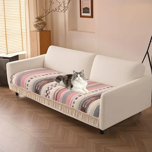 Miniatura 15 de VClife Funda de Sofá Boho de Algodón y Lino con Mechones y Borlas, Funda de Sofá para Perros para Sofá de 2 Cojines, Funda de Sofá Antideslizante