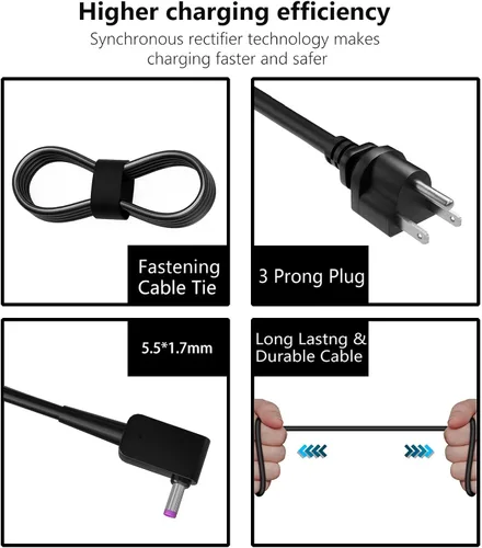 Miniatura 3 de Cargador de CA de 65 W compatible con Acer Aspire E1 E3 E5 E11 E14 E15 E17 ES1 F15 Acer Aspire 3 Aspire 5 Acer Aspire V3 V5 V7 VN7 V15 Aspire R3 R7