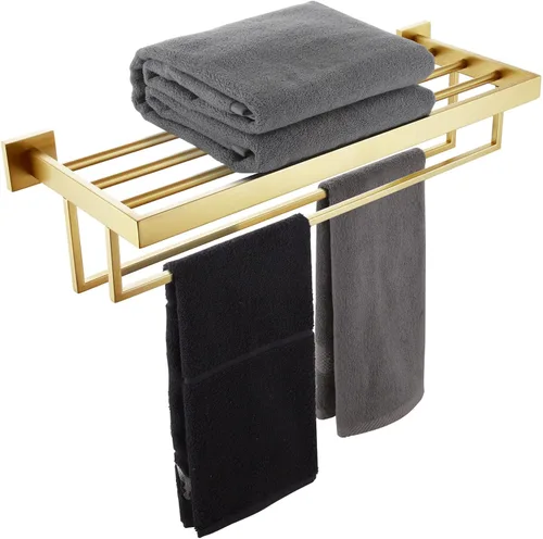 Miniatura 14 de KOKOSIRI Toallero negro mate de 24 pulgadas, estante de toalla de baño con barras de toalla dobles SUS304 de acero inoxidable montado en la pared