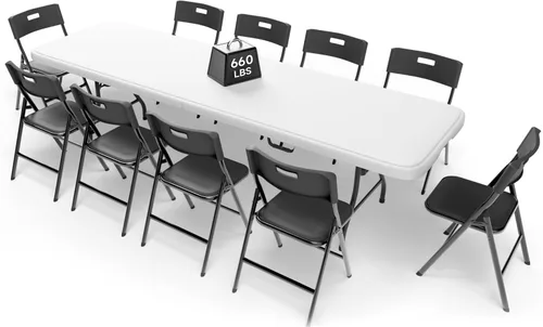 Miniatura 9 de Juego de mesa plegable de 6 pies con 4 sillas plegables, mesa resistente de 330 libras y sillas de 330 libras, paquete de muebles plegables Mesa