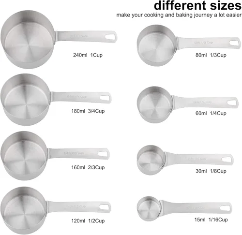 Miniatura 2 de Juego de Tazas Medidoras Hotsyang, Tazas Medidoras de Acero Inoxidable 18/8 para Seco y Líquido, Tazas de Medición de Metal con Tabla de Conversión