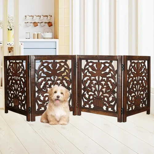 Miniatura 15 de Lightnpro Valla de madera geométrica para mascotas - Puerta de seguridad plegable independiente para perros, cachorros y mascotas pequeñas, valla