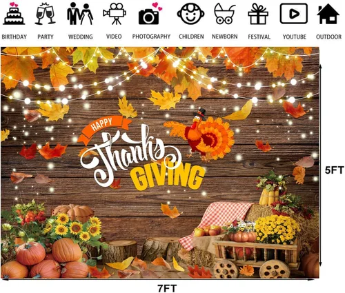 Miniatura 5 de Fondo de Acción de Gracias de 7 x 5 pies, fondo de calabaza de cosecha de otoño para fiesta de otoño, reunión familiar, festival escolar, decoración