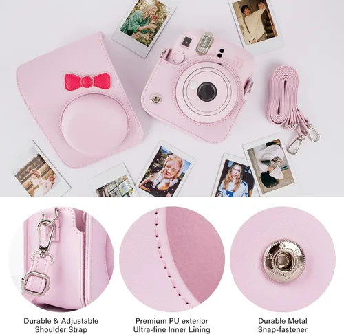 Miniatura 3 de Funda para cámara instantánea Fuji Mini 12, adorable funda de piel sintética con lazo, compatible con cámara Fuji Instax Mini 12, bolsa para cámara