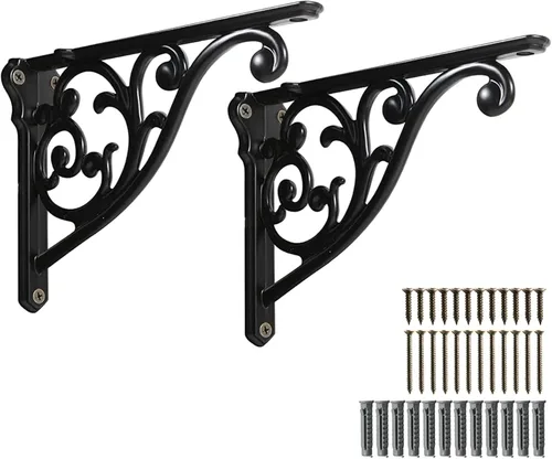 Miniatura 71 de Soportes de estante de 4 pulgadas, paquete de 4 soportes de pared de latón antiguo de alta resistencia, estantes decorativos de cocina victoriana