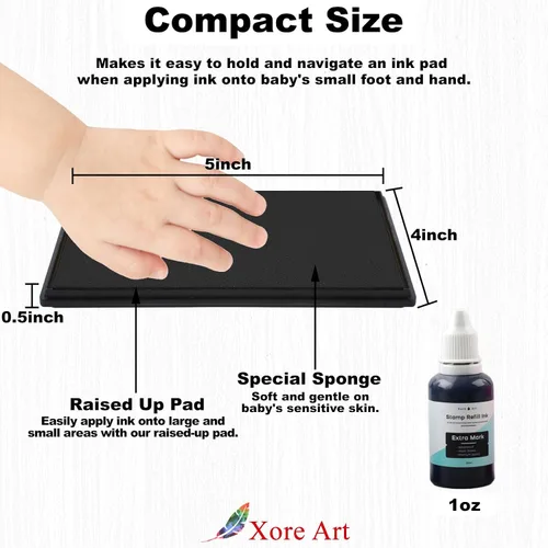 Miniatura 2 de Almohadilla grande de tinta de 5"x4" lavable para sellos, almohadilla de tinta para huellas de manos y pies de bebé con recarga premium de 30ml