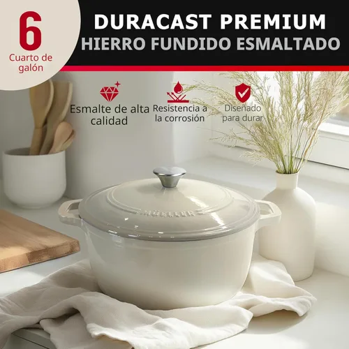 Miniatura 2 de MÜELLERHOME Horno holandés de hierro fundido esmaltado, 6 cuartos de galón, resistente, para horno hasta 500 °F, todas las estufas, cazuela con tapa