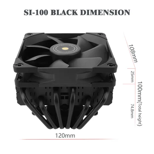 Miniatura 6 de Thermalright SI-100 Black Enfriador de aire para CPU, tubos de calor de 6×6mm, TL-E12B Ventilador silencioso PWM con rodamiento S-FDB V2.0