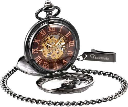 Miniatura 5 de Reloj de bolsillo mecánico de dragón antiguo con cadena
