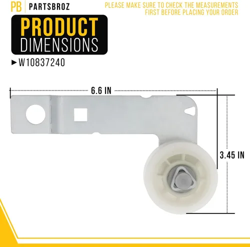 Miniatura 2 de PartsBroz W10837240 Polea tensora de secadora para Whirlpool WED8000DW4 MEDB835DW4 MEDB765FW0 WED8500DC4 MEDB855DC4 WED5600XW0 WED7500GC0 WED9050XW1