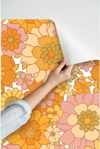 Miniatura 3 de Spoonflower Papel tapiz autoadhesivo de 12 x 2 pies, papel tapiz retro floral blanco vintage de los años 70 Flower Power extraíble