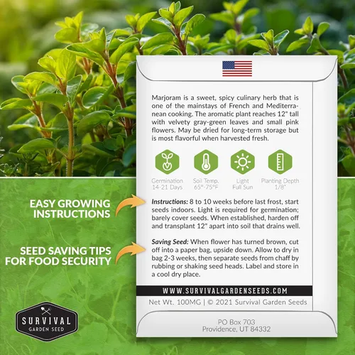 Miniatura 2 de Survival Garden Seeds - Semilla de mejorana dulce para plantar - Paquete con instrucciones para plantar y cultivar plantas de hierbas de origanum