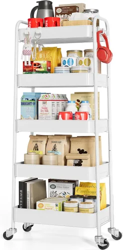 Miniatura 15 de TOOLF Carrito de metal de 3 niveles con ruedas, carrito organizador de almacenamiento para cocina, baño, oficina, artículos esenciales para bebés