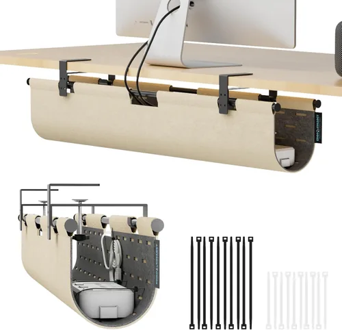 Miniatura 11 de Bandeja de organización de cables sin taladros debajo del escritorio, organizador de cables de fieltro de 30 pulgadas para mesa, gestión de cables