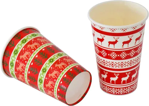 Miniatura 6 de Gatherfun Suministros de fiesta de Navidad, suéter con diseño de reno, vasos de papel desechables de 16 onzas para decoraciones de fiesta de Feliz