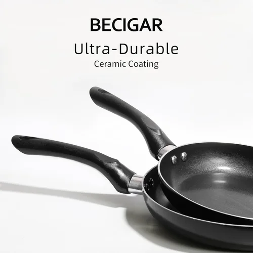 Miniatura 5 de BECIGAR Juego de 8 piezas de ollas y sartenes de cerámica negra, juego de sartenes de cocina, juego de ollas de cocina, juego de sartenes