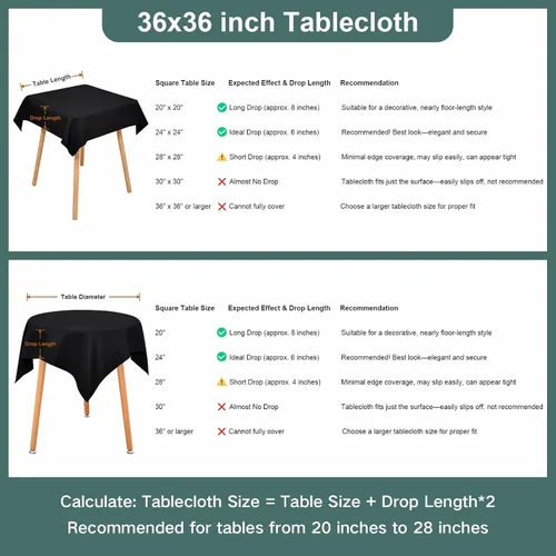 Miniatura 3 de Wolkemer Mantel cuadrado pequeño de 36 x 36 pulgadas, tela lavable, mantel sólido negro para decoración de mesita de noche, cabeceros, mesas