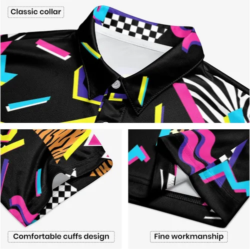 Miniatura 63 de Camisa de golf de los años 80 para hombre, ajuste seco, manga corta, estampada, divertidas, camisas de golf de los años 90 para hombre