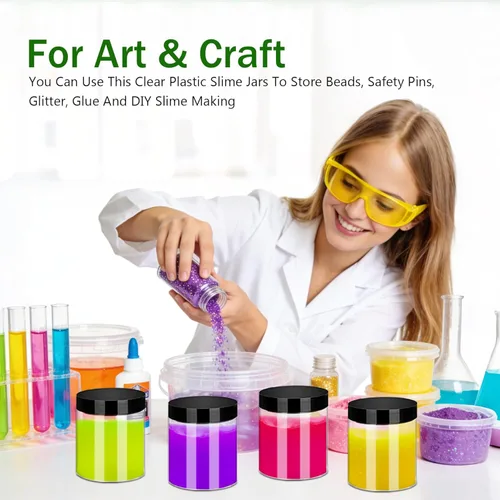 Miniatura 6 de SLifeJars Tarros de plástico de 8 onzas con tapas, paquete de 24 recipientes de plástico transparente, apilables, redondos, vacíos, transparentes