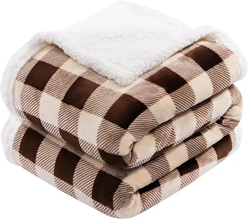 Miniatura 9 de BEAUTEX Manta de Vellón Sherpa, Mantas y Cobijas de Felpa a Cuadros Búfalo Súper Suaves y Cálidas, Manta Ligera Acogedora y Suave para Sofá y Cama