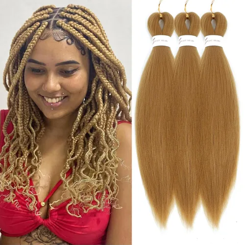 Miniatura 58 de Extensiones de cabello trenzado preestirado colorido, 3 colores, mezcla de cabello trenzado para niñas, 26 pulgadas, 3 paquetes