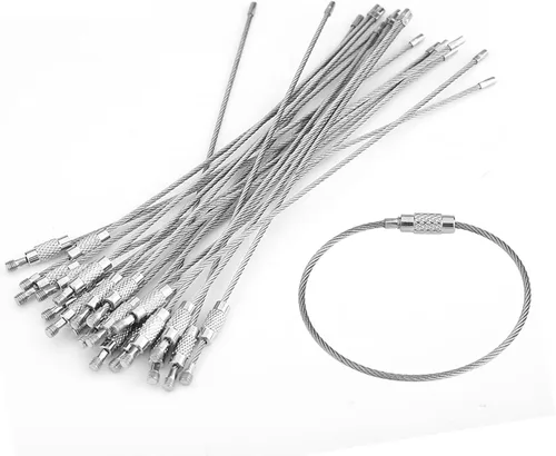 20 llaveros de alambre de 1.8 in / 1,8 pulgadas, alambre de acero inoxidable, soporte para llavero, cordón de alambre de metal con bloqueo de
