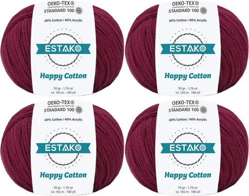 Miniatura 62 de Estako Happy Cotton, 1,76 oz (50 g) / 180 yardas (165 m) de lana 60 % algodón y 40 % acrílico, suave, fina/deportiva (2) para crochet y tejer