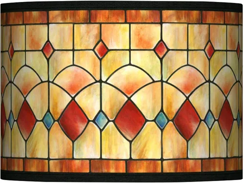 Miniatura 14 de Drum Print Lamp Shade (Pre-Assembled) Aqua Mosaic White Blue Medium 13.5" Top x 13.5" Bottom x 10" High Spider with Replacement Harp and Finial