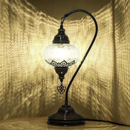 Miniatura 6 de Lámpara de mesa turca marroquí de vidrio transparente con cuello de cisne, pantalla de lámpara estilo bohemio vintage auténtica, lámpara de cuello