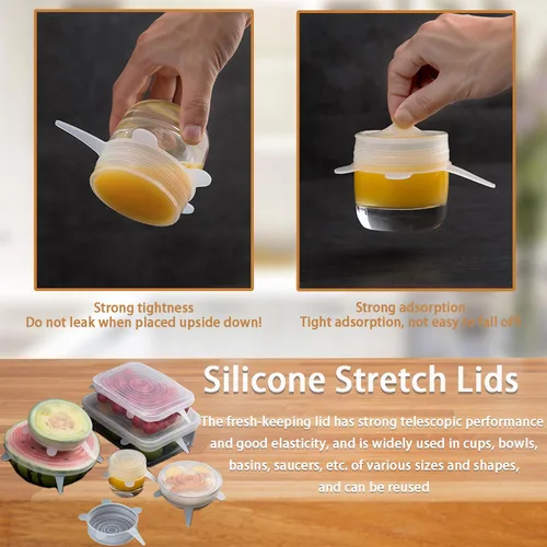 Miniatura 6 de 6 tapas elásticas de silicona, reutilizables y duraderas, fundas para contenedores de silicona para almacenamiento de alimentos, fundas expandibles