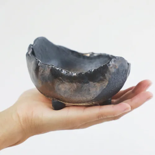 Miniatura 5 de Maceta de bonsái japonesa artesanal en forma de media luna de la serie Banko de Wazakura 4.72 in (120 mm), maceta de jardín de cerámica sin esmaltar