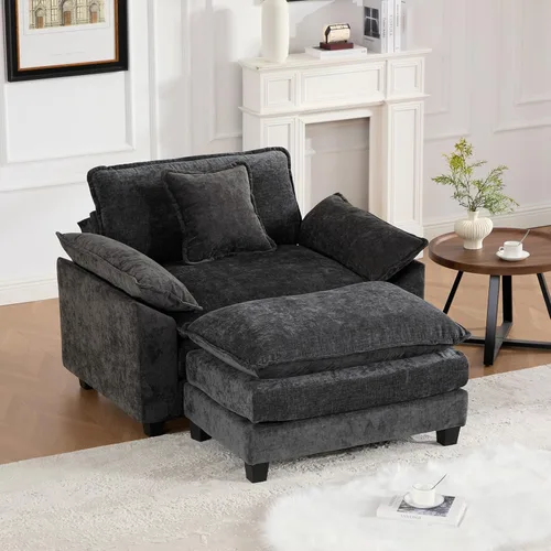 Miniatura 15 de Sofá modular negro de 111.5 pulgadas, sofás seccionales grandes de 3 plazas para sala de estar, sofá nube de tela de felpilla de gran