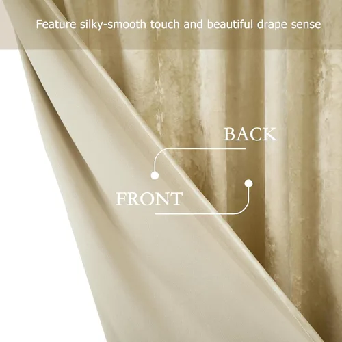 Miniatura 6 de Chezmoi Collection Lux - Juego de 2 paneles de cortinas de terciopelo triturado beige, 72 pulgadas de largo, para oscurecer la habitación, cortinas
