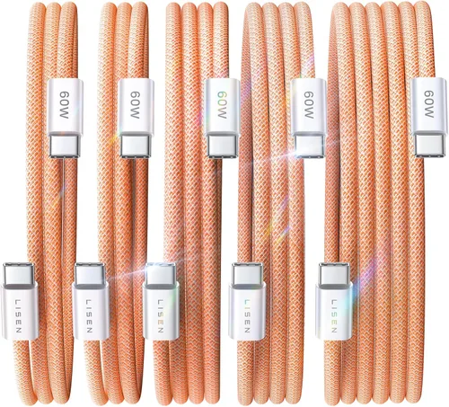 Miniatura 26 de LISEN Cable USB C a USB C, paquete de 5 [3.3/3.3/6.6/6.6/10 pies] para iPhone 17, cable C a C de carga rápida para iPad, iPhone 16 15 Pro Max, Negro