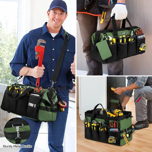 Miniatura 6 de Bolsa de herramientas, bolsa de herramientas resistente de 16 pulgadas para hombres, organizador de caja de herramientas con 27 bolsillos, bolsa