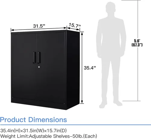 Miniatura 3 de Yizosh Armario de almacenamiento de metal con 2 puertas y 2 estantes ajustables, armario de pared de garaje de 35.5 pulgadas, gabinete de mostrador