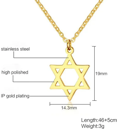 Miniatura 4 de QEPOL Collares con colgante de seis puntas chapados en oro de 18 quilates, con dije de estrella de David Megan, joyería judía de Israel