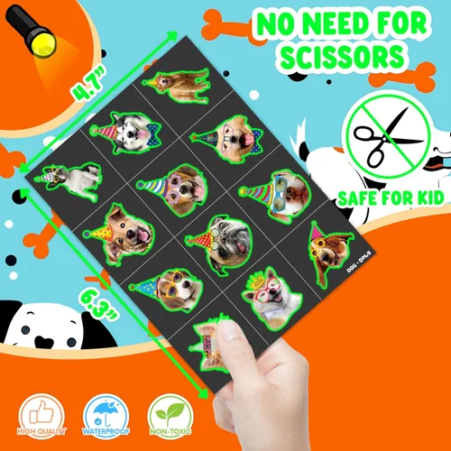 Miniatura 6 de 96 tatuajes temporales para perros y mascotas para niños, resplandor luminoso en la oscuridad, calcomanías de tatuajes falsos de animales