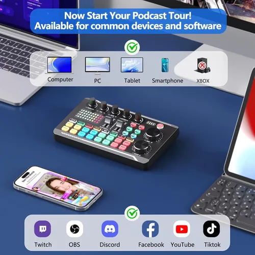 Miniatura 4 de Conjunto para equipo de Podcast, micrófono de condensador SINWE con soporte de trípode y mezclador de audio profesional para grabación de voces