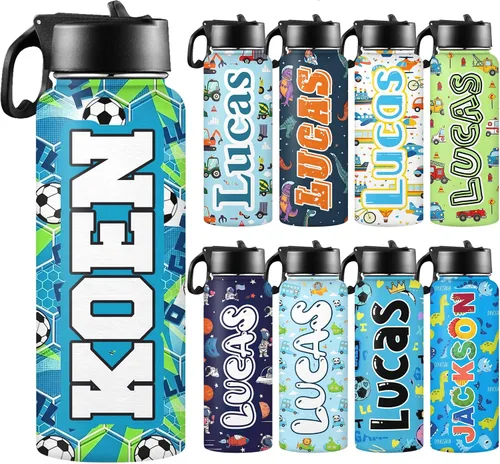 Miniatura 15 de Botellas de agua personalizadas para niñas, de acero inoxidable con aislamiento de doble pared con pajita, botella de agua de color degradado