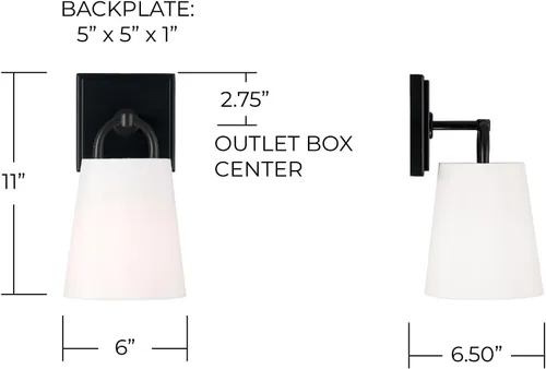 Miniatura 5 de Capital Lighting 649411MB Brody - Aplique de pared de tela blanca de transición, 1 luz de 100 vatios, 11 pulgadas de alto x 7 pulgadas de ancho