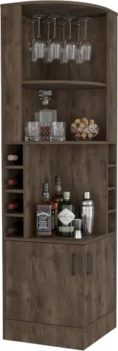 Miniatura 4 de Tuhome Syrah - Armario esquinero con dos estantes externos, estante para copas, ocho cubículos, diseño moderno para sala de estar o bar en casa