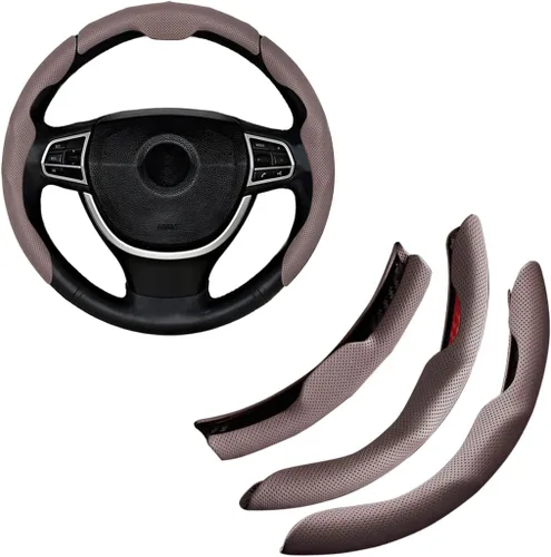 Miniatura 12 de Funda para volante de automóvil, de piel napa de 15 pulgadas, juego de 3 protectores antideslizantes para volante de automóvil, ajuste universal