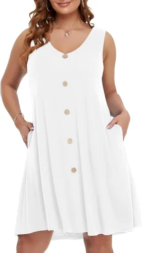 BELAROI Vestidos de verano para mujer, camiseta de playa, cuello en V, casual, con vuelo, sin mangas, vestido de traje de baño, con bolsillos