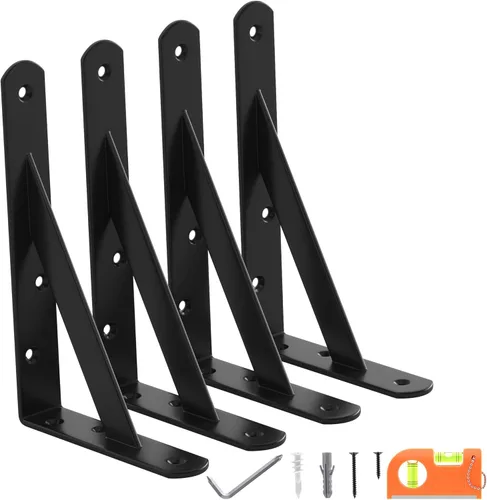 Miniatura 16 de Paquete de 8 soportes de estante resistentes de 14 pulgadas, soporte de pared flotante grande para estantes de almacenamiento de garaje, acabado