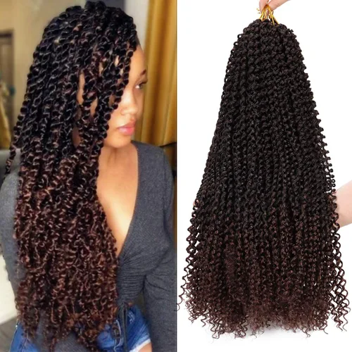 Miniatura 11 de Dorsanee Cabello Passion Twist Ombré de 18 pulgadas, 6 paquetes, Cabello de Ganchillo Water Wave, Cabello Largo Bohemio Rizado para Trenzar